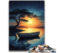 Jigsaw Puzzles for Teenagers 1000 Jigsaws Boat at Sunset for Educational Game Challenge Toy Deal As Gifts for The Whole Family 26x38cm
