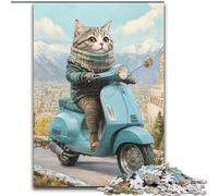 Jigsaw Puzzles for Teenagers 1000 Jigsaws Cat on A Motorcycle Learning Educational Toys Fun at Home Activities, Birthday Present,Travel Gifts 26x38cm