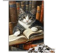 Jigsaw Puzzles for Teenagers 1000 Jigsaws Cat Reading A Book,Toys Educational Games Stress Relieving Unique Home Decor And Gifts 50x75cm