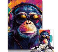Jigsaw Puzzles for Teenagers 1000 Jigsaws Chimpanzee Wearing Headphones,Toys Educational Games Stress Relieving Unique Birthday And Gifts (75x50cm)