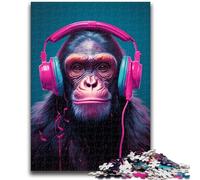 Jigsaw Puzzles for Teenagers 1000 Jigsaws Chimpanzee with Headphones Help The Brain Exercise Addictive Toys to Cultivate Patience Wall Decoration 50x75cm