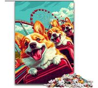 Jigsaw Puzzles for Teenagers 1000 Jigsaws Corgi Riding A Roller Coaster, for Educational Game Challenge Toy Enhance Memory for Age 14 (Size 50x75cm)