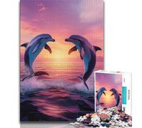 Jigsaw Puzzles for Teenagers 1000 Jigsaws Dolphin Couple,Family Game Stress Reliever Difficult Challenge Enhance Love between Couples 38x26cm