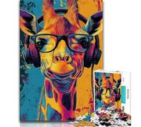 Jigsaw Puzzles for Teenagers 1000 Jigsaws Giraffe Wearing Headphones,Challenging Game And Family Play Birthday Present,Gifts,Wall Art 38x52cm