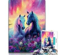 Jigsaw Puzzles for Teenagers 1000 Jigsaws Horses Under The Aurora,Toys Educational Games Stress Relieving Unique Birthday And Gifts 50x75cm