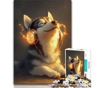 Jigsaw Puzzles for Teenagers 1000 Jigsaws Husky Wearing Headphones,Learning Educational Toys Family Games Suitable for Desktop Decoration (38x26cm)