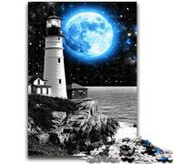 Jigsaw Puzzles for Teenagers 1000 Jigsaws Lighthouse Under The Blue Moon Toys Educational Games Stress Relieving Unique Home Decor And Gifts 26x38cm