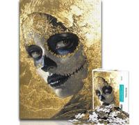 Jigsaw Puzzles for Teenagers 1000 Jigsaws Mexican Style Golden Skull,Family Entertainment Toys Is Ideal As A Gift for The Whole Family 38x26cm
