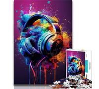 Jigsaw Puzzles for Teenagers 1000 Jigsaws Modern Colorful Splash Headphones,Toys Educational Games Stress Relieving Unique Birthday And Gifts (75x50cm)