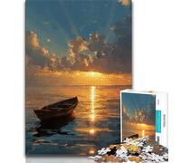 Jigsaw Puzzles for Teenagers 1000 Jigsaws Oil Painting of Boat at Sunset,Learning Educational Toys Family Games Suitable for Desktop Decoration (75x50cm)