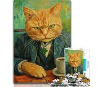 Jigsaw Puzzles for Teenagers 1000 Jigsaws Orange Cat Drinking Coffee,Toys Educational Games Stress Relieving Unique Birthday And Gifts 50x75cm