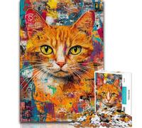 Jigsaw Puzzles for Teenagers 1000 Jigsaws Orange Cat Oil Painting,Educational Games Home Decoration Birthday Present,Gifts,Wall Art (75x50cm)