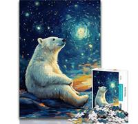 Jigsaw Puzzles for Teenagers 1000 Jigsaws Polar Bear Under The Night Sky,Toys Educational Games Stress Relieving Unique Birthday And Gifts (38x26cm)