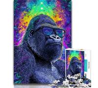 Jigsaw Puzzles for Teenagers 1000 Jigsaws Psychedelic Chimpanzee, Stress Reliever Staycation Kill Time,for Home Decoration for Age 14 Years Up 38x26cm