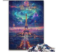 Jigsaw Puzzles for Teenagers 1000 Jigsaws Psychedelic Eiffel, Stress Relief with Fully Interlocking Randomly Shaped Pieces for And 14 Years Old (Size 26x38cm)