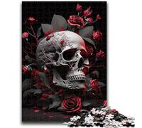 Jigsaw Puzzles for Teenagers 1000 Jigsaws Red Roses Skull Help The Brain Exercise Addictive Toys to Cultivate Patience Suitable for Couples 26x38cm