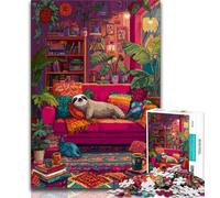 Jigsaw Puzzles for Teenagers 1000 Jigsaws Sloth on The Sofa,Learning Educational Toys Family Games Suitable for Desktop Decoration 38x26cm