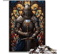 Jigsaw Puzzles for Teenagers 1000 Jigsaws Stained Glass Knight, Family Game Stress Reliever Difficult Challenge A Work of Art for Ages 14+ (size 26x38cm)