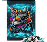 Jigsaw Puzzles for Teenagers 1000 Jigsaws Sunglasses Space Cat, Toys Educational Games Stress Relieving Wall Decoration (Size 26x38cm)