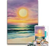 Jigsaw Puzzles for Teenagers 1000 Jigsaws Sunset Beach Oil Painting,Learning Educational Toys Family Games Suitable for Desktop Decoration (38x26cm)