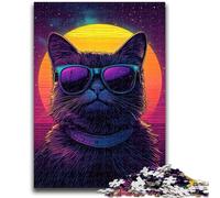 Jigsaw Puzzles for Teenagers 1000 Jigsaws Synthwave Purple Cat Help The Brain Exercise Addictive Toys to Cultivate Patience Wall Decoration 50x75cm