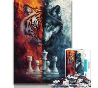 Jigsaw Puzzles for Teenagers 1000 Jigsaws Tiger Wolf Chess,Challenging To Complete But Fun And Humorous Unique Birthday And Gifts (75x50cm)