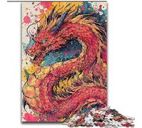 Jigsaw Puzzles for Teenagers 1000 Jigsaws Watercolor Dragon, Help The Brain Exercise Addictive Toys to Cultivate Patience Perfect Decoration (Size 50x75cm)