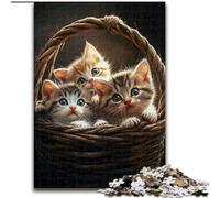 Jigsaw Puzzles for Teenagers 1000 Kitten in Flower Basket, Challenging Difficult with Fully Interlocking Randomly Shaped Pieces (size 26x38cm)