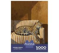Jigsaw Puzzles for Teenagers 1000 Leopard Resting on Striped Couch Jigsaws for Adults DIY Toys Analysis And Logic Help The Brain Exercise 38x26cm/1000pcs