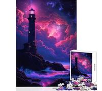Jigsaw Puzzles for Teenagers 1000 Lighthouse Under Starry Sky DIY Toys Great Gift for Games Brain Teaser Game Help The Brain Exercise Size 50x75cm