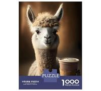 Jigsaw Puzzles for Teenagers 1000 Llama Drinks Coffee Adult Jigsaw Puzzle Brain Teaser Game Hand Speed Race for Birthday, Chrismas 70x50cm/1000pcs