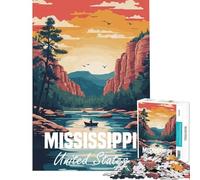 Jigsaw Puzzles for Teenagers 1000 Mississippi River Landscape Poster for Educational Game Challenge Toy Family Games Hand Speed Race Birthday Gifts (Size 38x52cm)