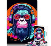 Jigsaw Puzzles for Teenagers 1000 Monkey Dj Music Adult Puzzles,Stress Reliever Staycation Kill Time Parent-child Interaction 38x26cm
