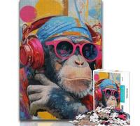 Jigsaw Puzzles for Teenagers 1000 Monkey with Headphones Teenager Puzzles,Challenging Game for Is Ideal As A Gift for The Whole Family 26x38cm