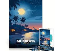 Jigsaw Puzzles for Teenagers 1000 Monrovia, Liberia Beach at Night Exact Cut Play Brain Teaser Gift Calm Play Time Xmas Art Gift (38x26cm)