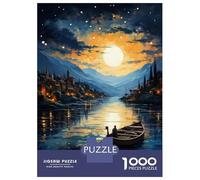 Jigsaw Puzzles for Teenagers 1000 Moonlit River Boat Scene Jigsaw for Adults Family Games Pattern Assembly Help The Brain Exercise 52x38cm/1000pcs