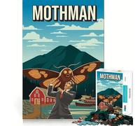 Jigsaw Puzzles for Teenagers 1000 Mothman Cryptid Attack Travel Poster Art Exact Cut Play Brain Teaser Gift Calm Play Time Xmas Art Gift (50x75cm)