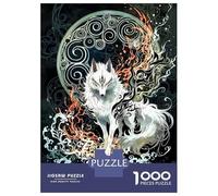 Jigsaw Puzzles for Teenagers 1000 Mystical White Fox with Ornate Background Jigsaws for Adults Brain Teaser Game Presents for Women Unique Birthday And Gifts 38x26cm/1000pcs