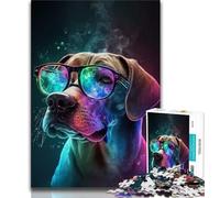 Jigsaw Puzzles for Teenagers 1000 Neon Glasses Dog Adult Puzzles,Stress Reliever Staycation Kill Time Parent-child Interaction 38x26cm