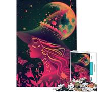 Jigsaw Puzzles for Teenagers 1000 Neon Witch Under The Moon Challenging To Complete A Work of Art Anti-Stress Toys Suitable for Ages 14 And Up (38x26cm)
