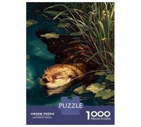 Jigsaw Puzzles for Teenagers 1000 Otter Swimming in Water with Lily Pads Jigsaws for Adults Brain Teaser Game Presents for Women Unique Birthday And Gifts 52x38cm/1000pcs