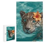 Jigsaw Puzzles for Teenagers 1000 PCS Leopard in Pool with Flower Jigsaw Puzzles for Teenagers Enhance Memory for Birthday, Chrismas Beautiful Design Game 1000 PCS