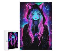 Jigsaw Puzzles for Teenagers 1000 PCS Neon Cat Ear Hoodie for Women Jigsaws for Adults Puzzle Hand Speed Race for Birthday, Chrismas Challenging Game Gifts 1000 PCS
