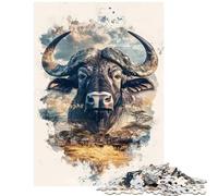 Jigsaw Puzzles for Teenagers 1000 Piece African Buffalo Watercolor Portrait Help The Brain Exercise For Family Fun Fun Games for And from 14 Years And over (38x52cm)