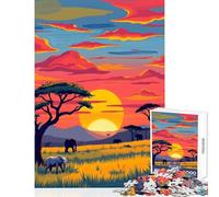 Jigsaw Puzzles for Teenagers 1000 Piece African Sunset with Elephants Jigsaw for Teenagers Stress Reliever Help The Brain Exercise Unique Birthday And Gifts (50x75cm)