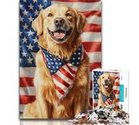 Jigsaw Puzzles for Teenagers 1000 Piece American Flag Golden Retriever,Help The Brain Exercise Addictive Toys to Cultivate Patience Artists Collection,Fine Art (75x50cm)