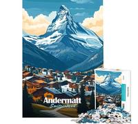 Jigsaw Puzzles for Teenagers 1000 Piece Andermatt Switzerland Mountain Village Educational Challenge Home Art Decor Educational Game for And from 14 Years And over (38x26cm)