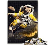 Jigsaw Puzzles for Teenagers 1000 Piece Astronaut Cat in Space Toys Educational Games Stress Relieving Suitable for Desktop Decoration 26x38cm