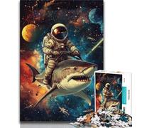 Jigsaw Puzzles for Teenagers 1000 Piece Astronaut Riding A Shark,Stress Reliever Difficult Challenge Unique Home Decor And Gifts 38x26cm
