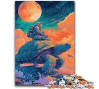 Jigsaw Puzzles for Teenagers 1000 Piece Astronaut Riding A Turtle Adult Puzzles,Staycation Kill Time with Matching Poster And Trivia Sheet (26x38cm)